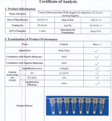 Freeze-Dried Real-Time PCR Detection Reagent for High Sensitive Detection of Listeria monocytogenes with No Cold Chain Required
